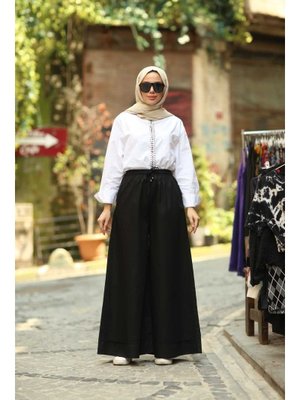 Siyah Denim Tensel Lastikli Bol Paça Pantolon Siyah Denim Tensel Lastikli Bol Paça Pantolon