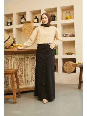 Denim Düğmeli Etek Blue Black Denim Düğmeli Etek Blue Black