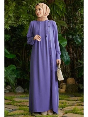 Eflatun Krep Yandan Düğmeli Ferace