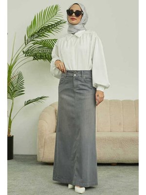 Gri Denim Klasik Etek