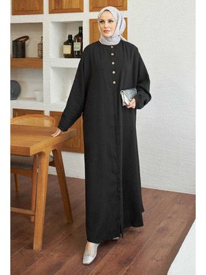 Siyah Modal Süs Düğmeli Abaya
