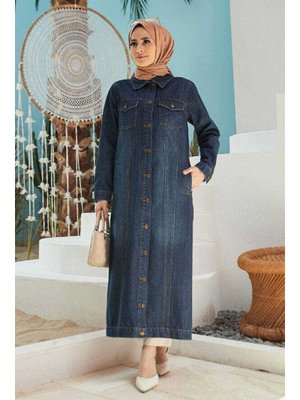 Koyu Mavi Denim Uzun Ceket Koyu Mavi Denim Uzun Ceket
