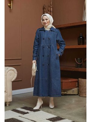 Koyu Mavi Reglan Kollu Süs Pileli Denim Ceket Koyu Mavi Reglan Kollu Süs Pileli Denim Ceket