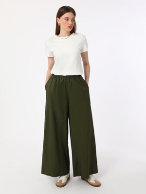 Haki Pamuklu Poplin Rahat Kalıp Lastikli Pantolon