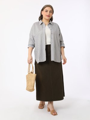 Haki Büyük Beden Denim Etek