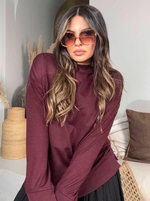 Bordo Basic Mini Yan Yırtmaçlı Sweatshirt