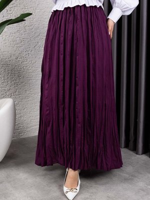 Mürdüm Kırışık Kumaş Uzun Etek