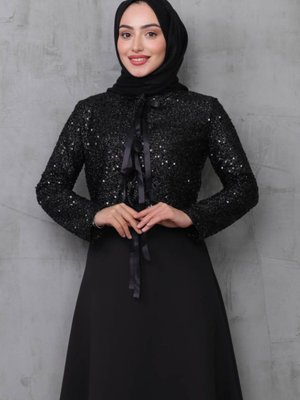 Siyah Payetli Etekli Takım