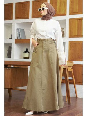 Haki Parça Boyalı Mevlana Etek