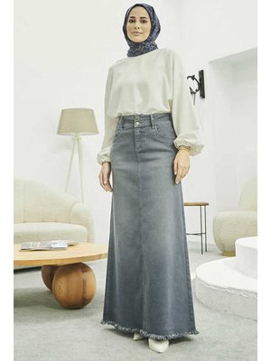 Gri Denim Eteği Püsküllü Etek Gri Denim Eteği Püsküllü Etek