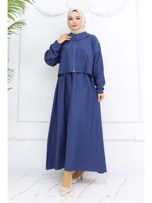 İndigo Fermuarlı Ceket Jile Takım