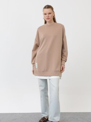 Bej Modal Kumaş Arma Ve Fermuar Detaylı Sweatshirt Bej Modal Kumaş Arma Ve Fermuar Detaylı Sweatshirt