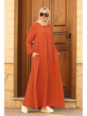 Taba Ön Tek Pileli Krep Elbise