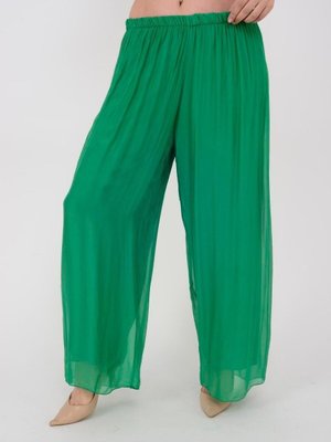 Yeşil Italyan Astarlı Lastikli İpek Pantolon