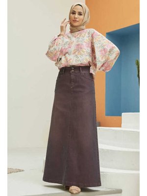 Bordo Büyük Beden Denim Klasik Etek