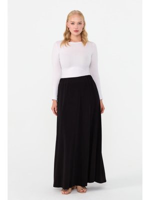 Siyah Nihan Beli Lastikli Büyük Beden Etek Siyah Nihan Beli Lastikli Büyük Beden Etek