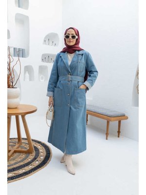 Mavi Kuşaklı Denim Ceket Mavi Kuşaklı Denim Ceket