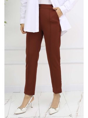 Taba Çift Düğme Detaylı Cepli Havuç Pantolon