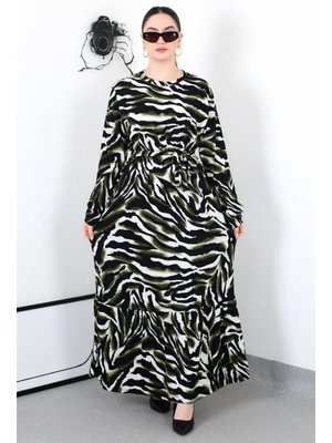 Haki Desen Kuşaklı Battal Elbise