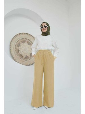 Bej Parça Boya Tensel Lastikli Pantolon