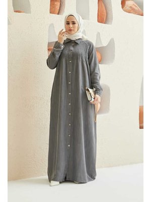 Gri Denim Nervürlü Ferace