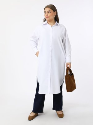 Beyaz Pamuklu Büyük Beden Poplin Tunik