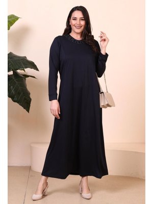 Lacivert Tesettur Giyim Boydan Kadin Anne Buyuk Beden Elbise