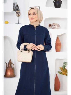 Lacivert Denim Fermuarlı Ferace