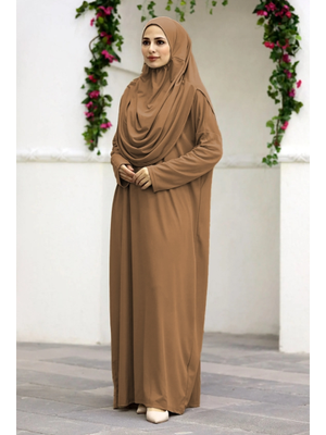 Kahverengi Pratik Tek Parça Namaz Elbisesi