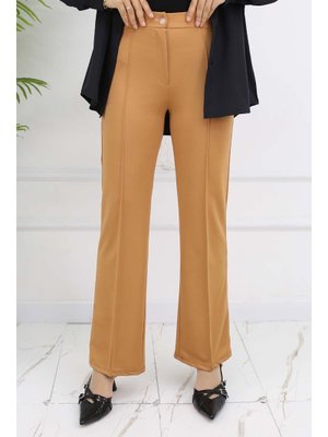 Camel Düğmeli Palazzo Pantolon