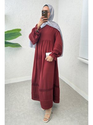 Bordo Fisto Detaylı Elbise Bordo Fisto Detaylı Elbise