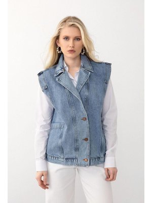 Mavi Erkek Yaka Salaş Kot Yelek Mavi Erkek Yaka Salaş Kot Yelek