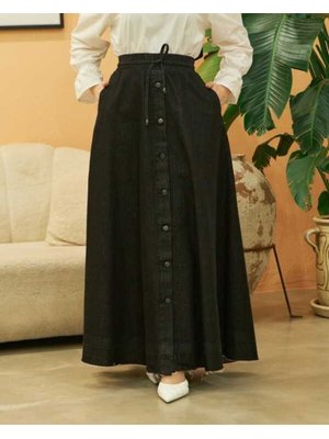 Siyah Denim Mevlana Düğmeli Etek Siyah Denim Mevlana Düğmeli Etek