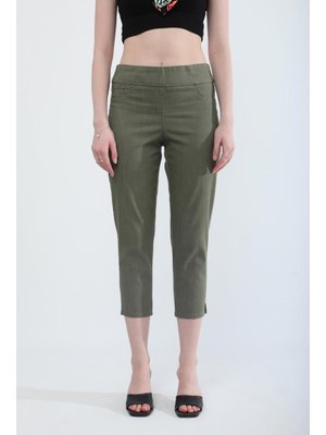 Haki Beli Lastikli Likralı Esnek Jean Pantolon