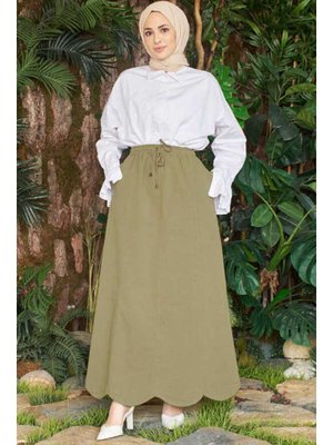 Haki Parçalı Lastikli Etek