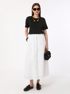 Ekru Brode Kumaşlı Beli Lastikli Şık Etek