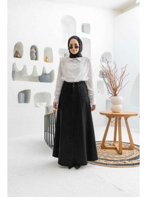 Siyah Denim Mevlana Parçalı Etek Siyah Denim Mevlana Parçalı Etek