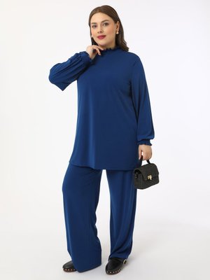 Lacivert Gipe Detaylı Büyük Beden Örme Takım