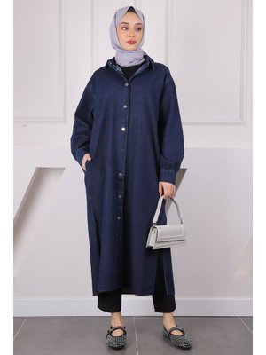 Lacivert Cepli Çıtçıtlı Kot Kap Lacivert Cepli Çıtçıtlı Kot Kap