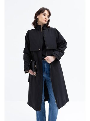 Siyah Cepli Rüzgarlıklı Trençkot