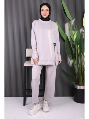 Gri Fermuar Detaylı Scuba Takım Gri Fermuar Detaylı Scuba Takım