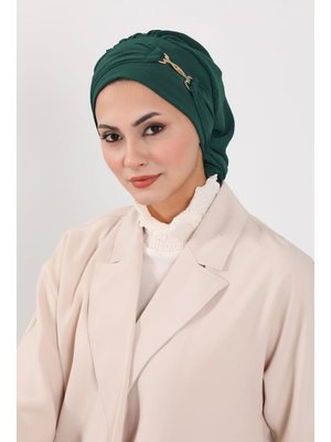 Koyu Yeşil Aerobin Kumaş Aksesuarlı Hazır Türban,ht Koyu Yeşil Aerobin Kumaş Aksesuarlı Hazır Türban,ht