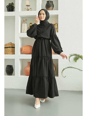 Siyah Carla Büzgülü Elbise