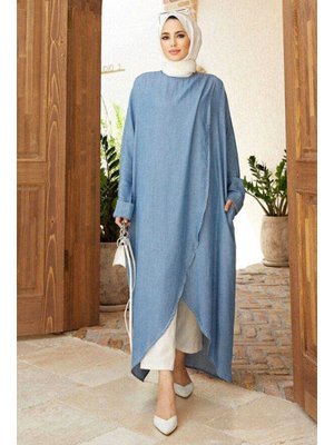 Mavi Denim Tensel Standart Salaş Tunik Mavi Denim Tensel Standart Salaş Tunik