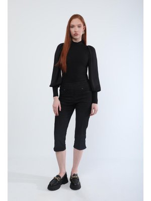 Siyah Likralı Esnek Jean Kapri