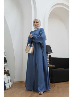 Koyu Mavi Tensel Süs Düğmeli Abaya Koyu Mavi Tensel Süs Düğmeli Abaya