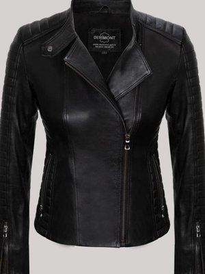 Siyah Hakiki Kuzu Derisi Fermuarlı Yandan Cepli Düz Çizgi Detaylı Koldan Deri Mont