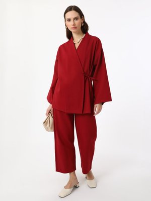 Bordo Beli Lastikli Pamuk Pantolon