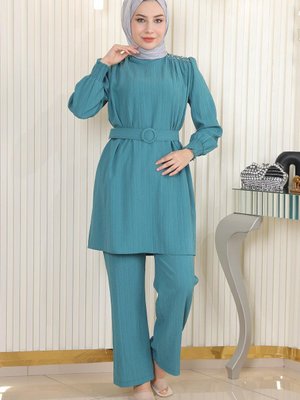 Turkuaz Taş Detaylı Kemerli Takım Turkuaz Taş Detaylı Kemerli Takım