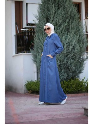 Koyu Mavi Denim Kapüşonlu Ferace Koyu Mavi Denim Kapüşonlu Ferace